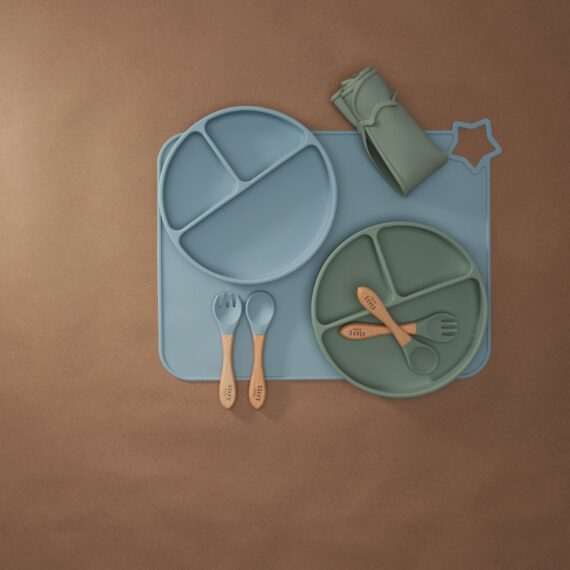 Bamboo Spoon and Fork Set (Muted Blue)